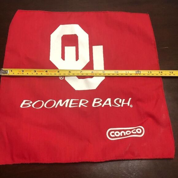 Vintage Oklahoma University Sooner O.U. Red White Conoco Boomer Bash Rally Rag - Picture 5 of 10